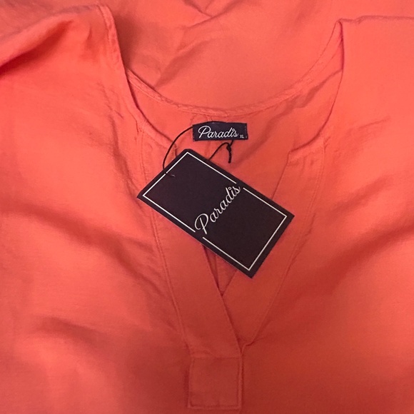 Paradis Linen & Rayon Dress Tunic Style Short sleeve Hip Pockets Versatile Peach - Picture 10 of 15